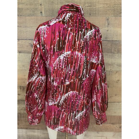 Vintage 1970’s Disco Abstract Pointy Collar Shirt Sz M/L Hippie Blouse - Picture 5 of 8